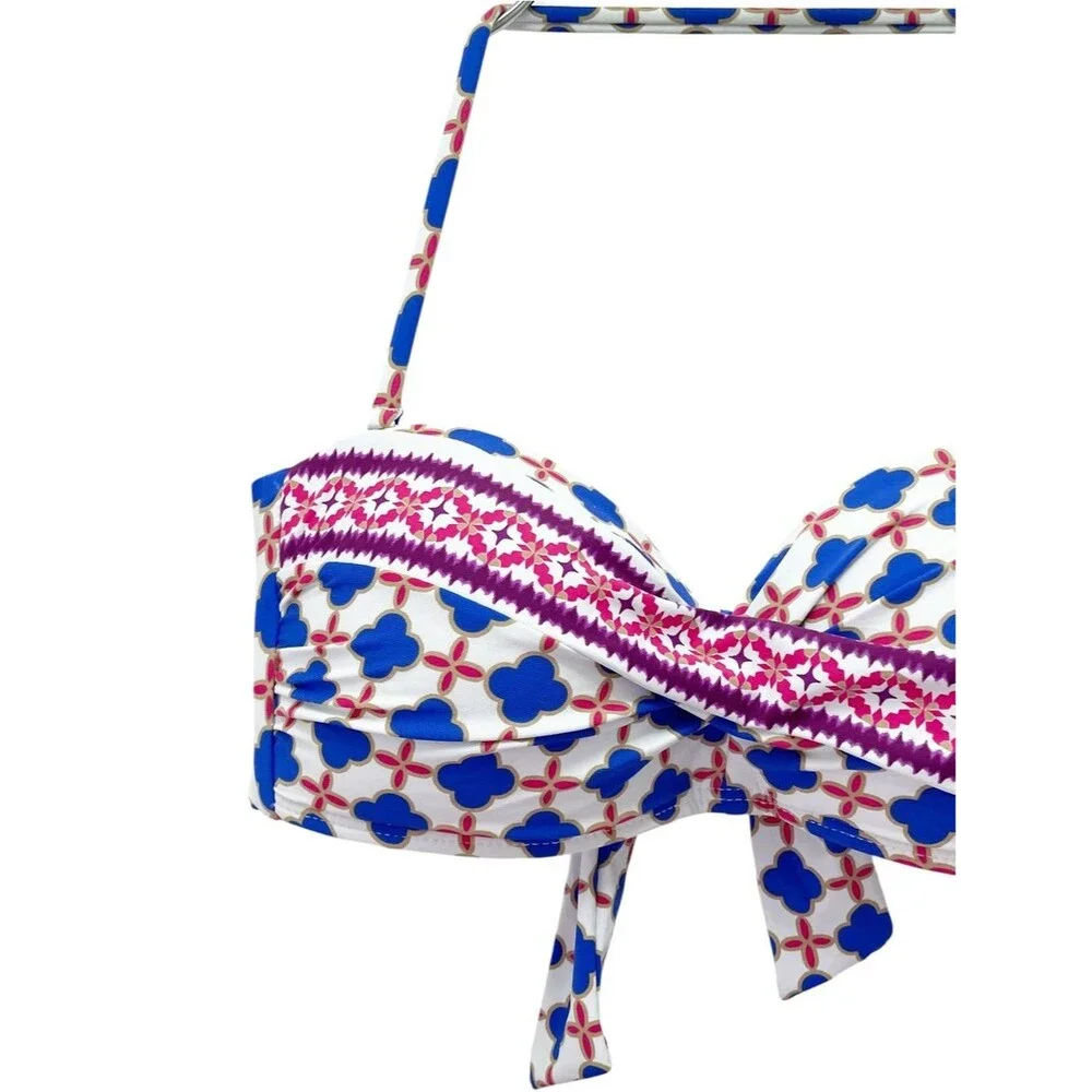 NWT La Blanca Bikini Top Size 4 Blue Pink Red Geo Halter Bandeau Twist Tie Back